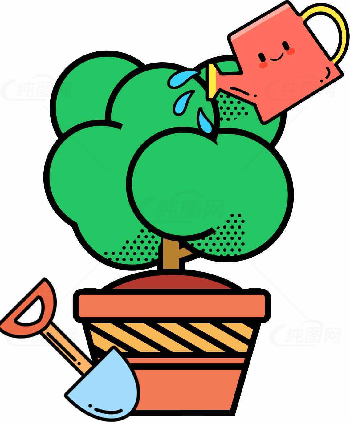 可爱卡通风格的浇水盆栽插画素材