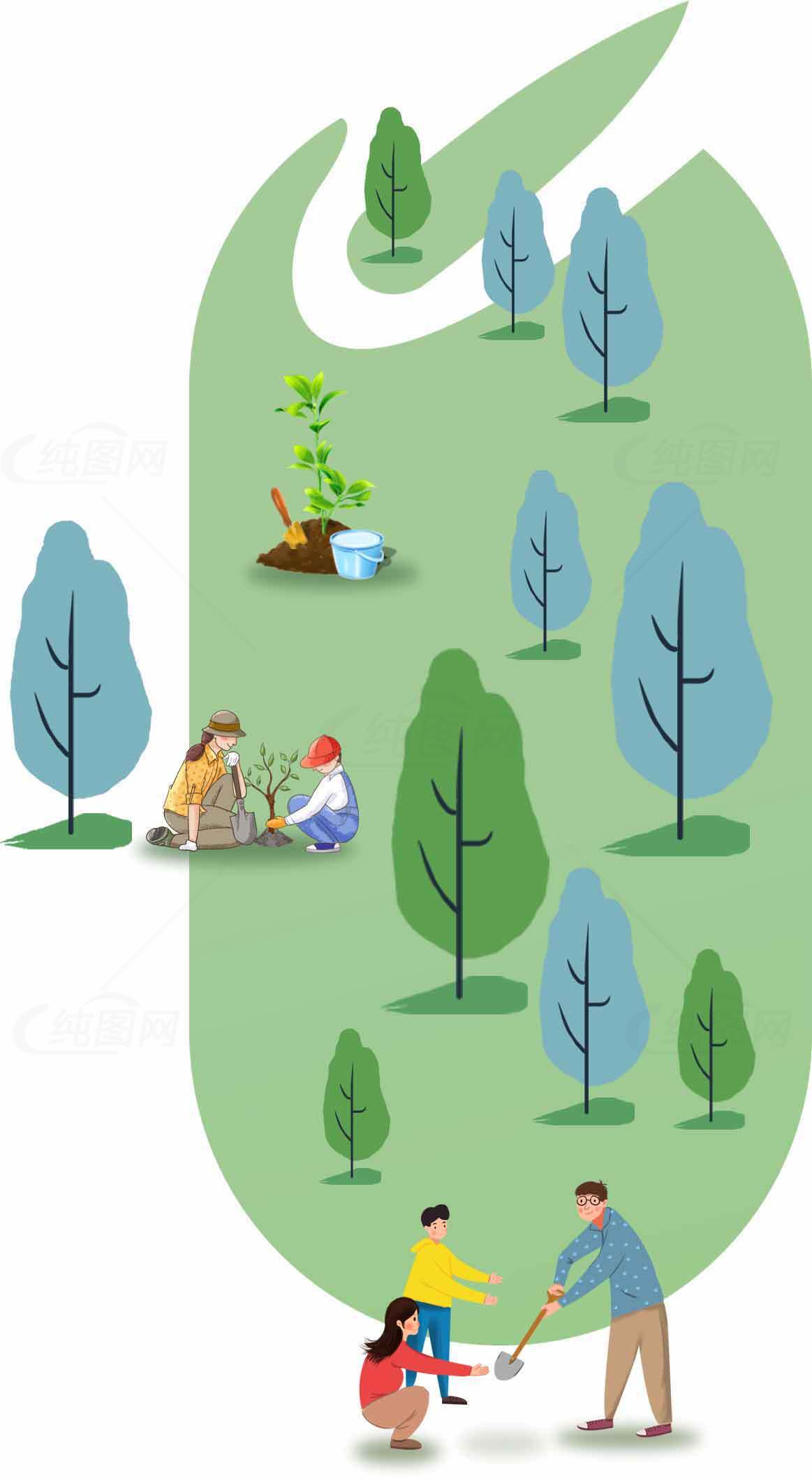 植树活动插画：绿色环保与自然和谐素材