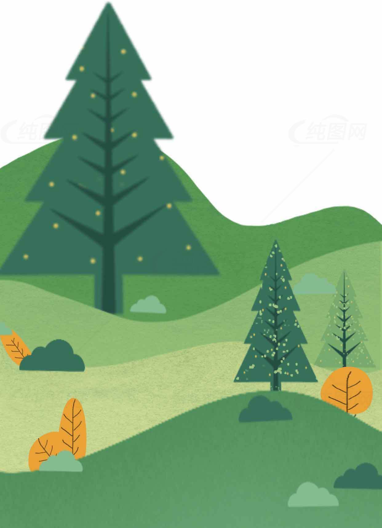 绿色森林插画风景背景图片素材
