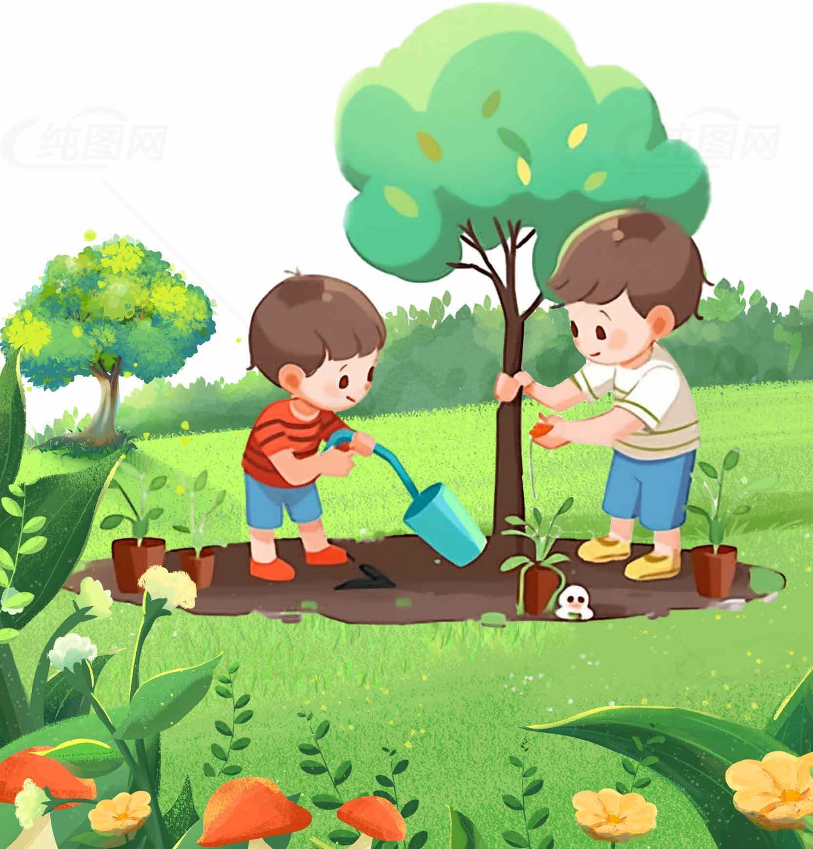 儿童环保植树主题插画图片素材