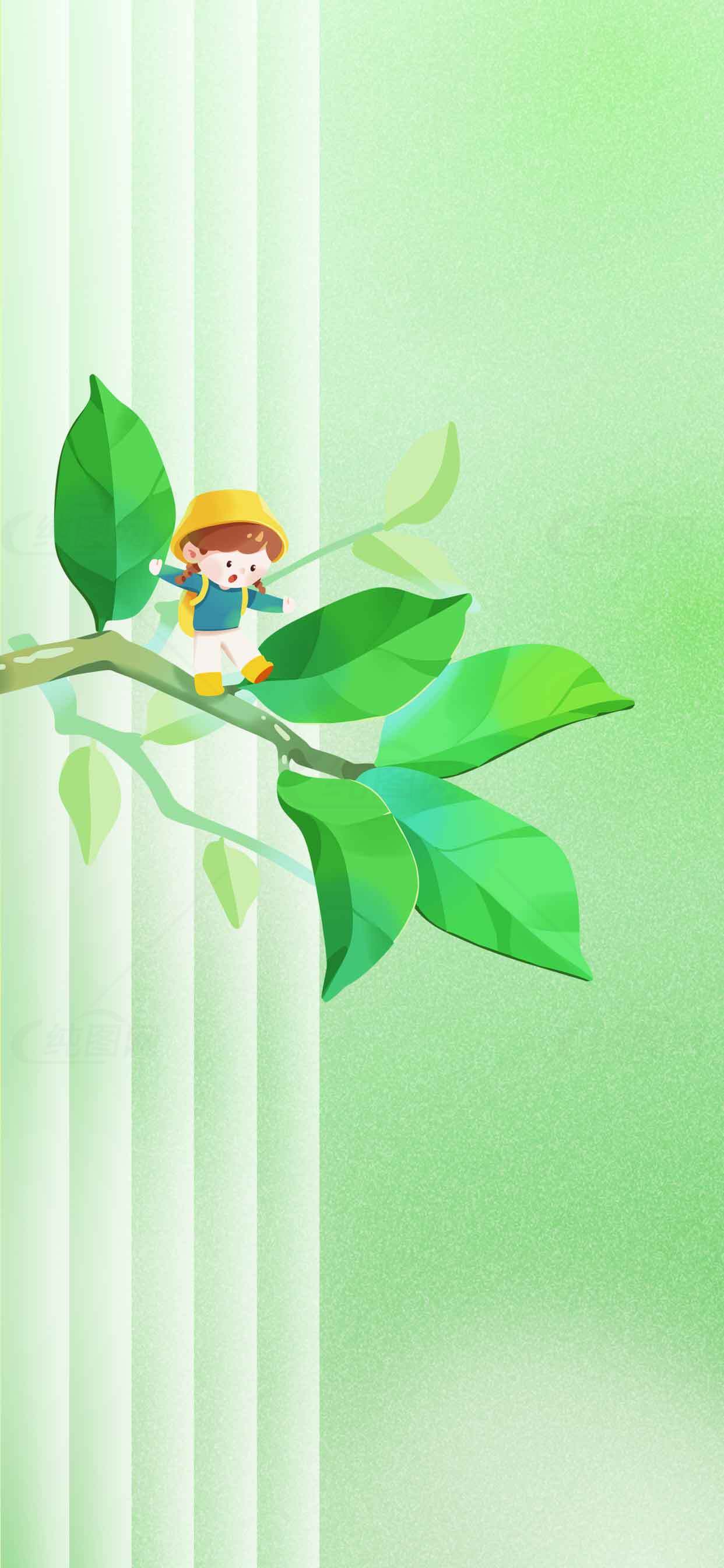 绿色童趣插画背景图片素材
