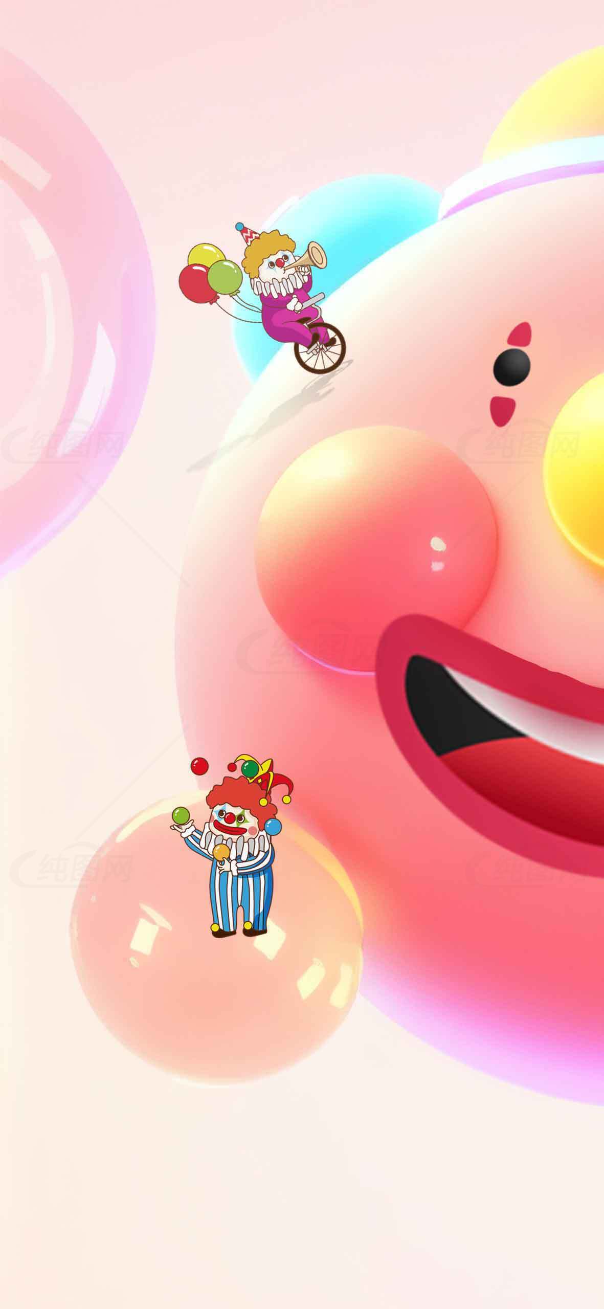 卡通气球与小丑主题插画设计素材