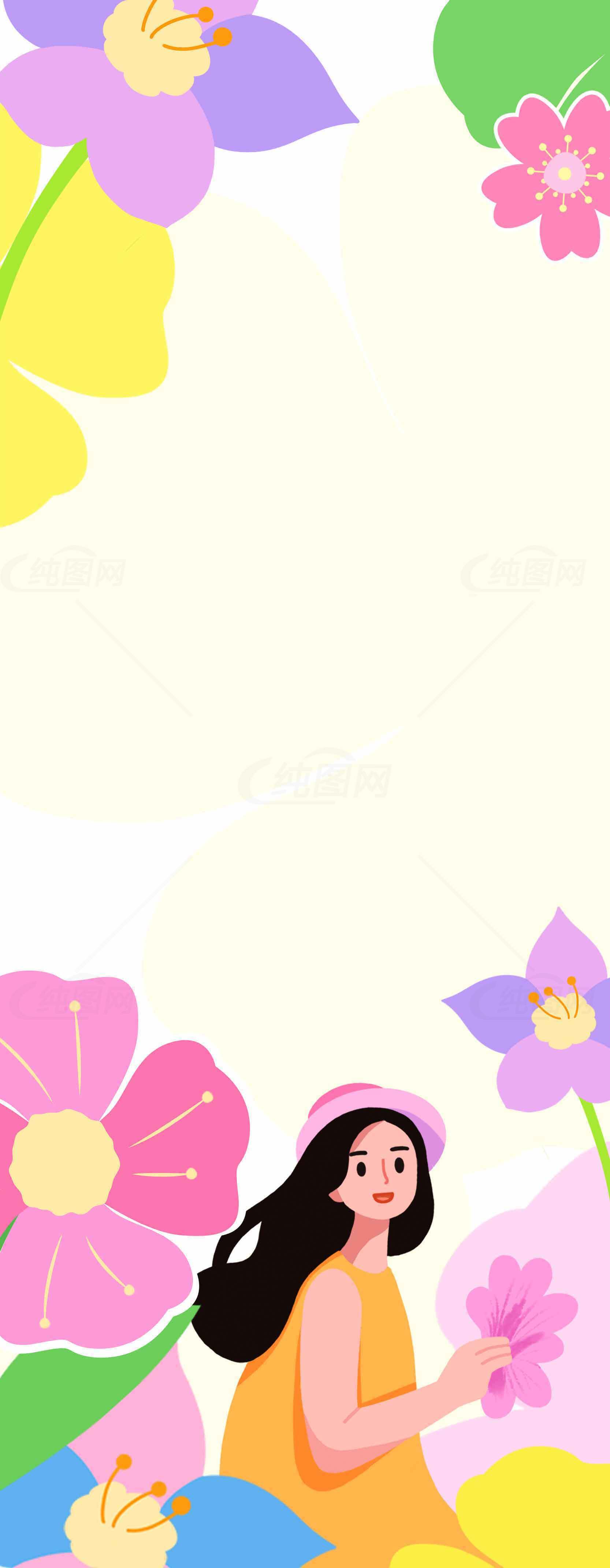 春日花卉插画背景设计素材