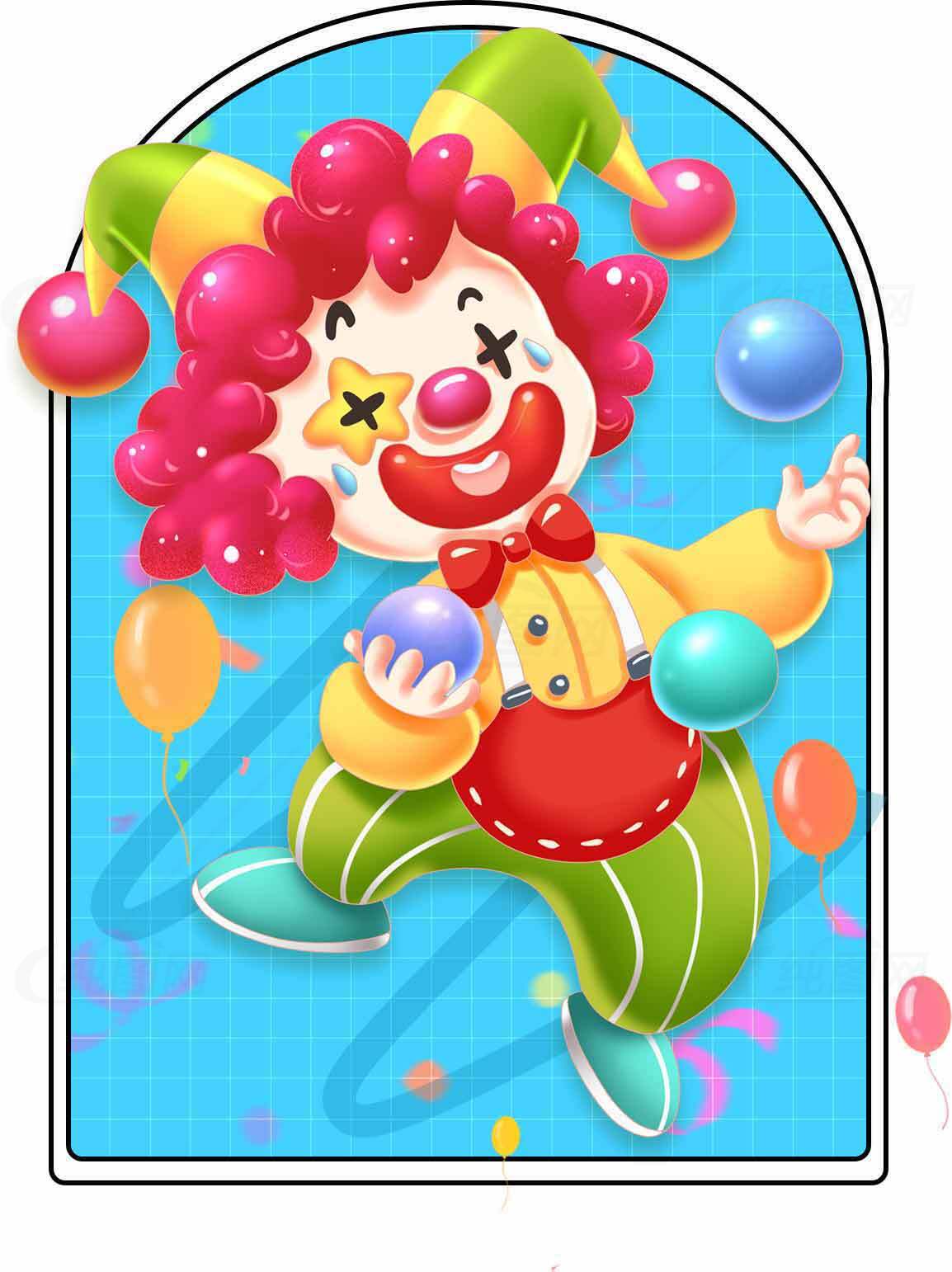 欢乐小丑卡通形象插画设计素材