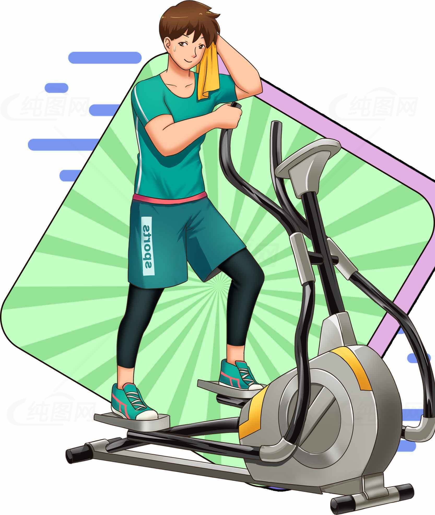 健身房椭圆机运动插画：健康生活方式素材