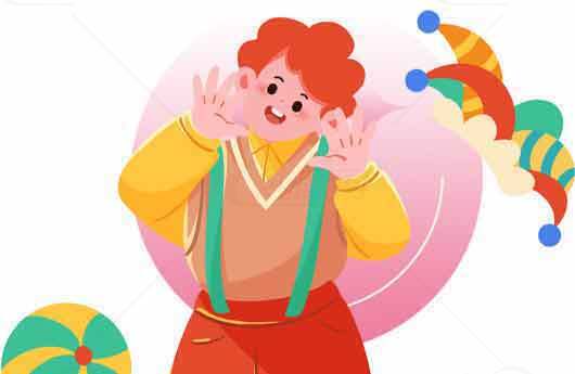 卡通风格小丑插画设计素材