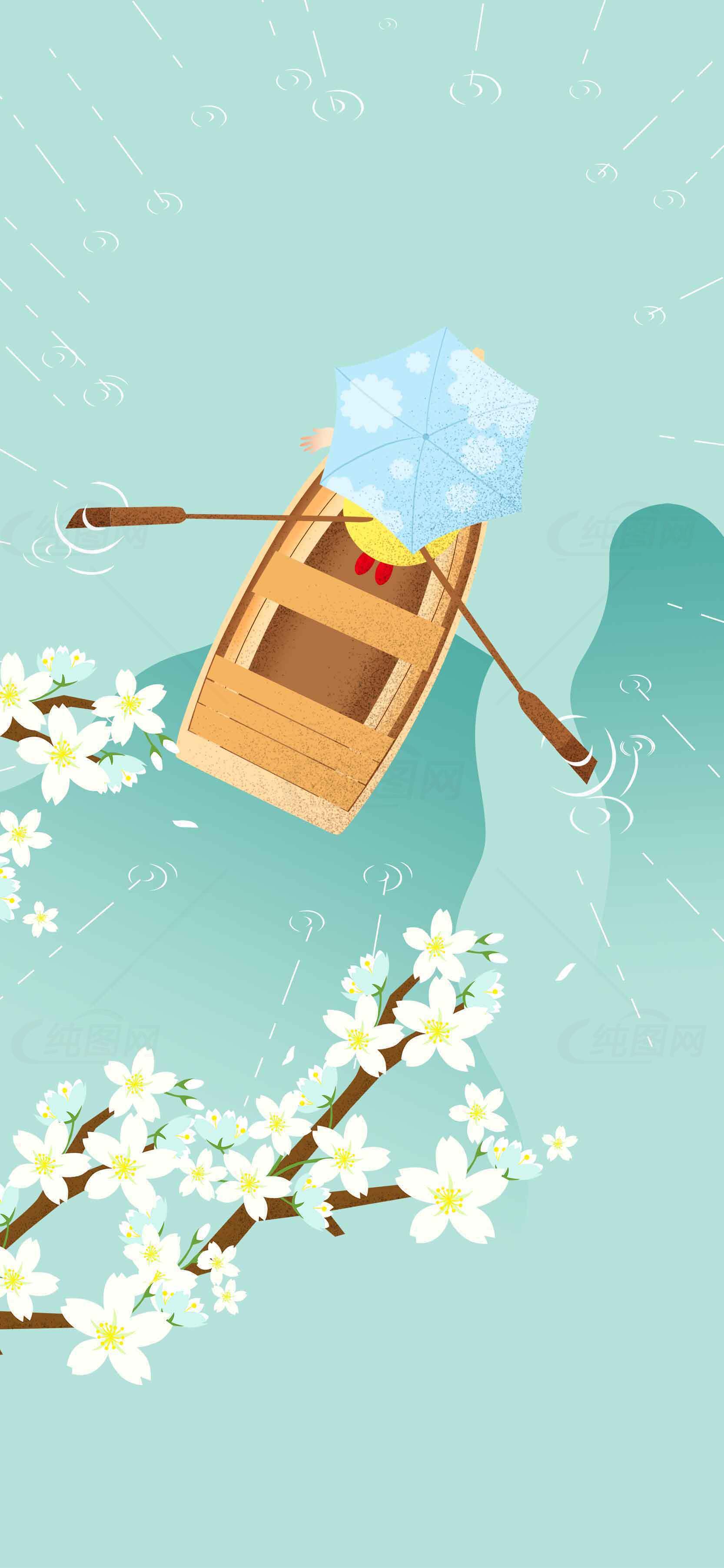 春日湖上泛舟插画图片素材