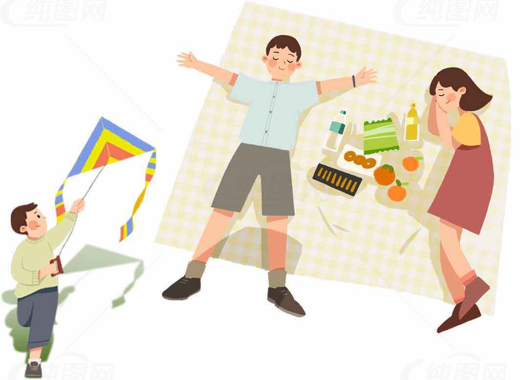 家庭野餐与放风筝的快乐时光素材