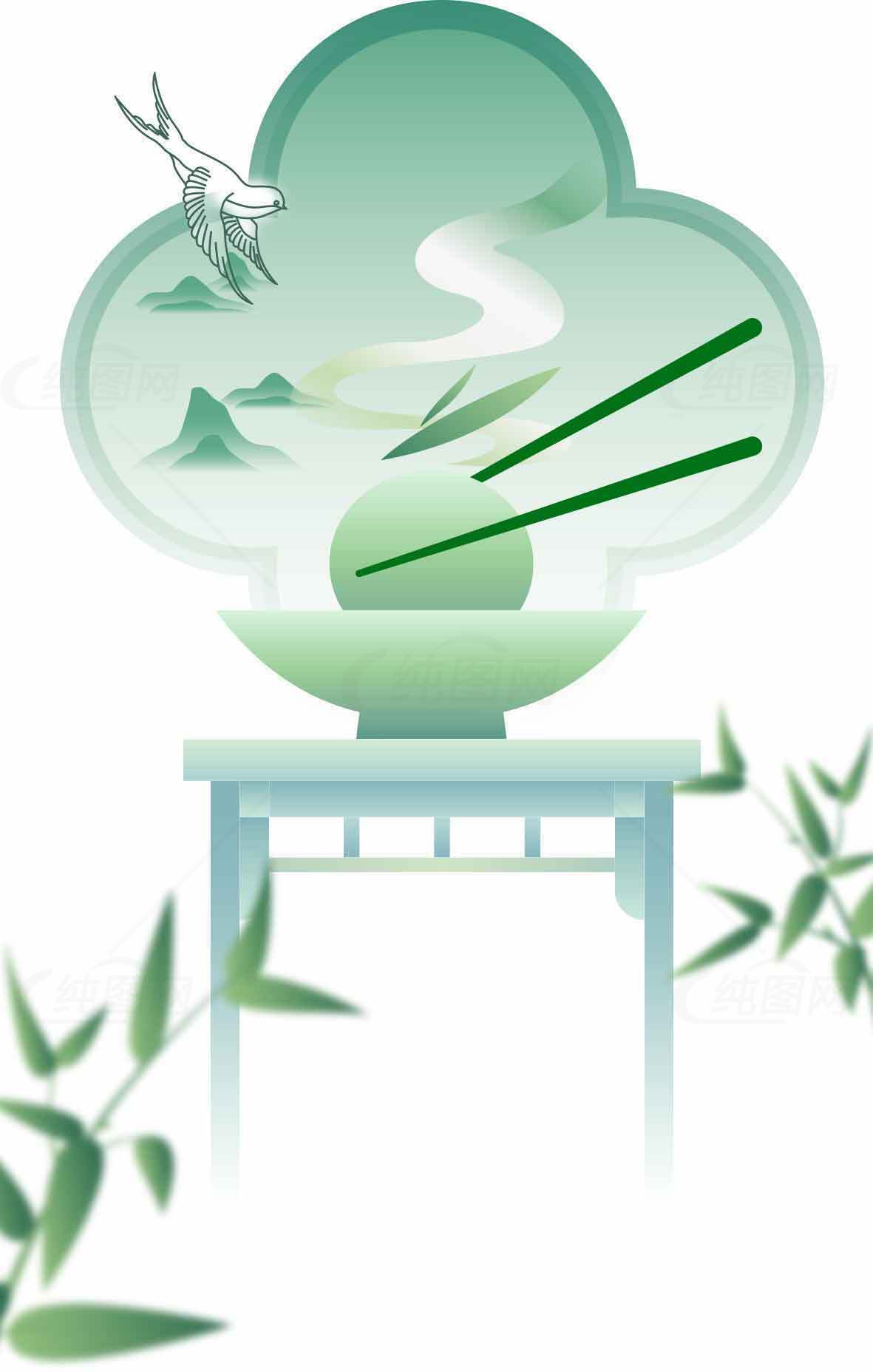 中国风竹子与山水插画设计素材