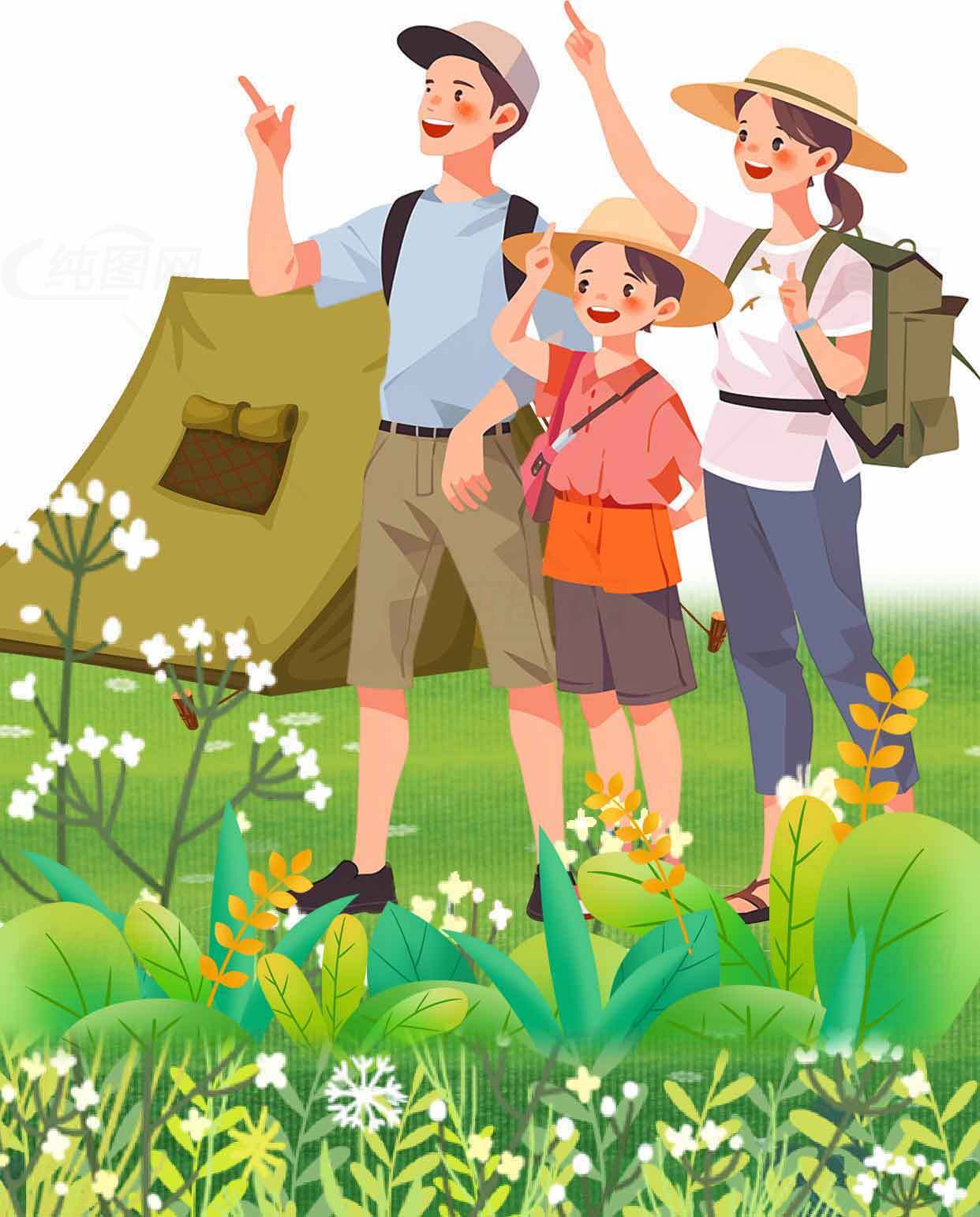 家庭户外露营活动插画素材