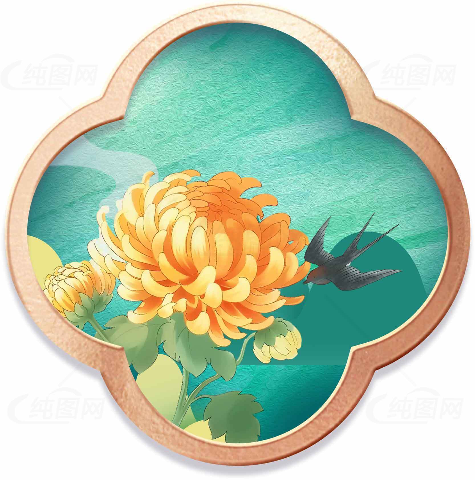 唯美菊花与燕子装饰画图片素材