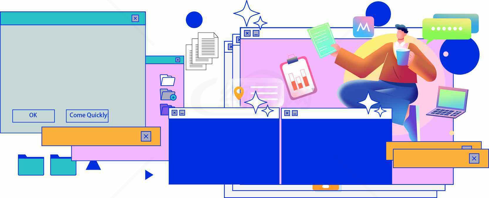 现代数字办公场景插画设计素材