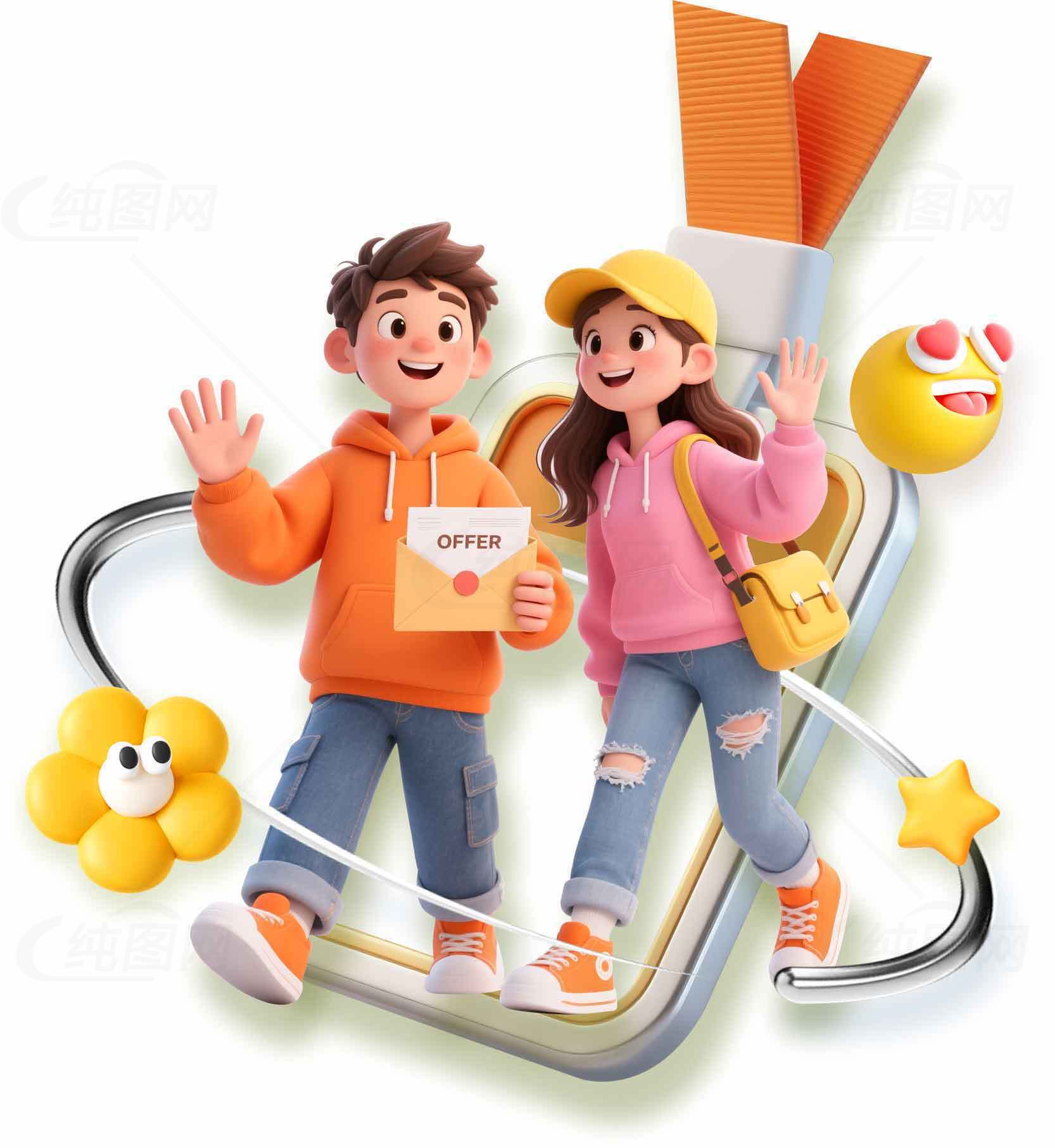 卡通风格校园生活插画设计素材