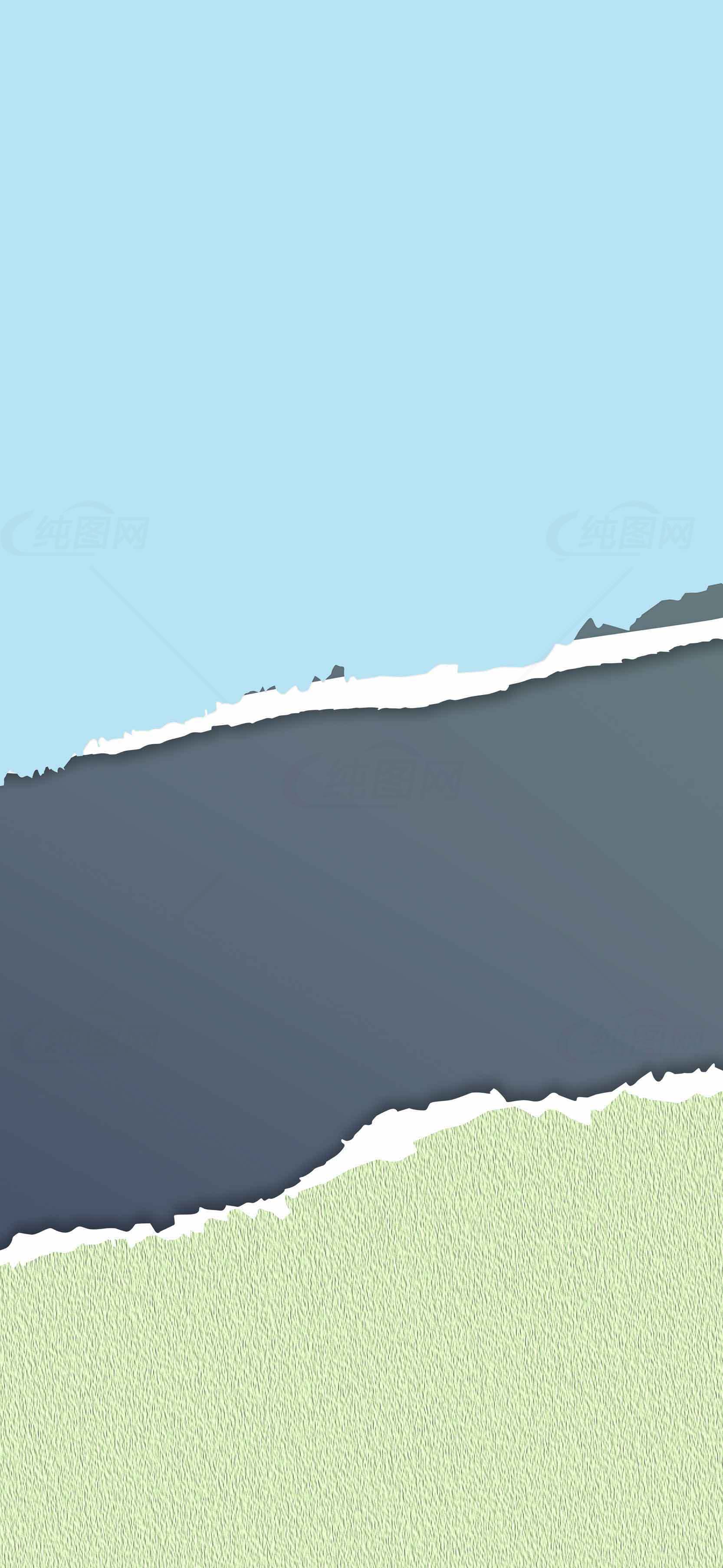简约撕纸风格背景图片：蓝色、灰色与绿色的搭配素材
