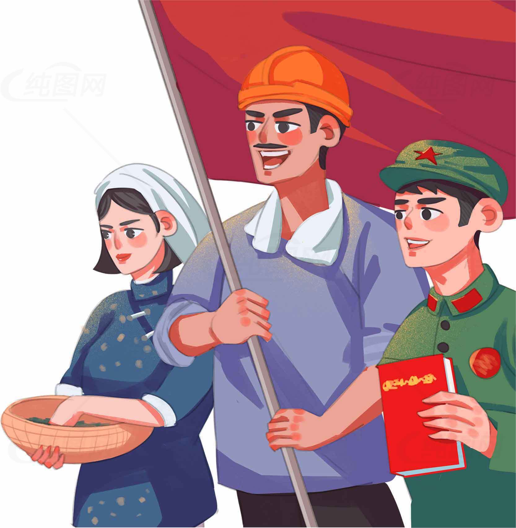 红色主题的复古宣传画插画设计素材