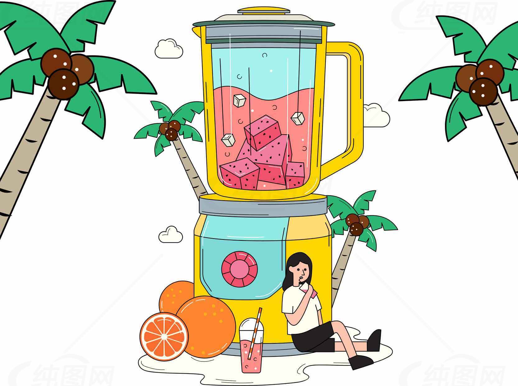 夏日热带果汁插画设计素材