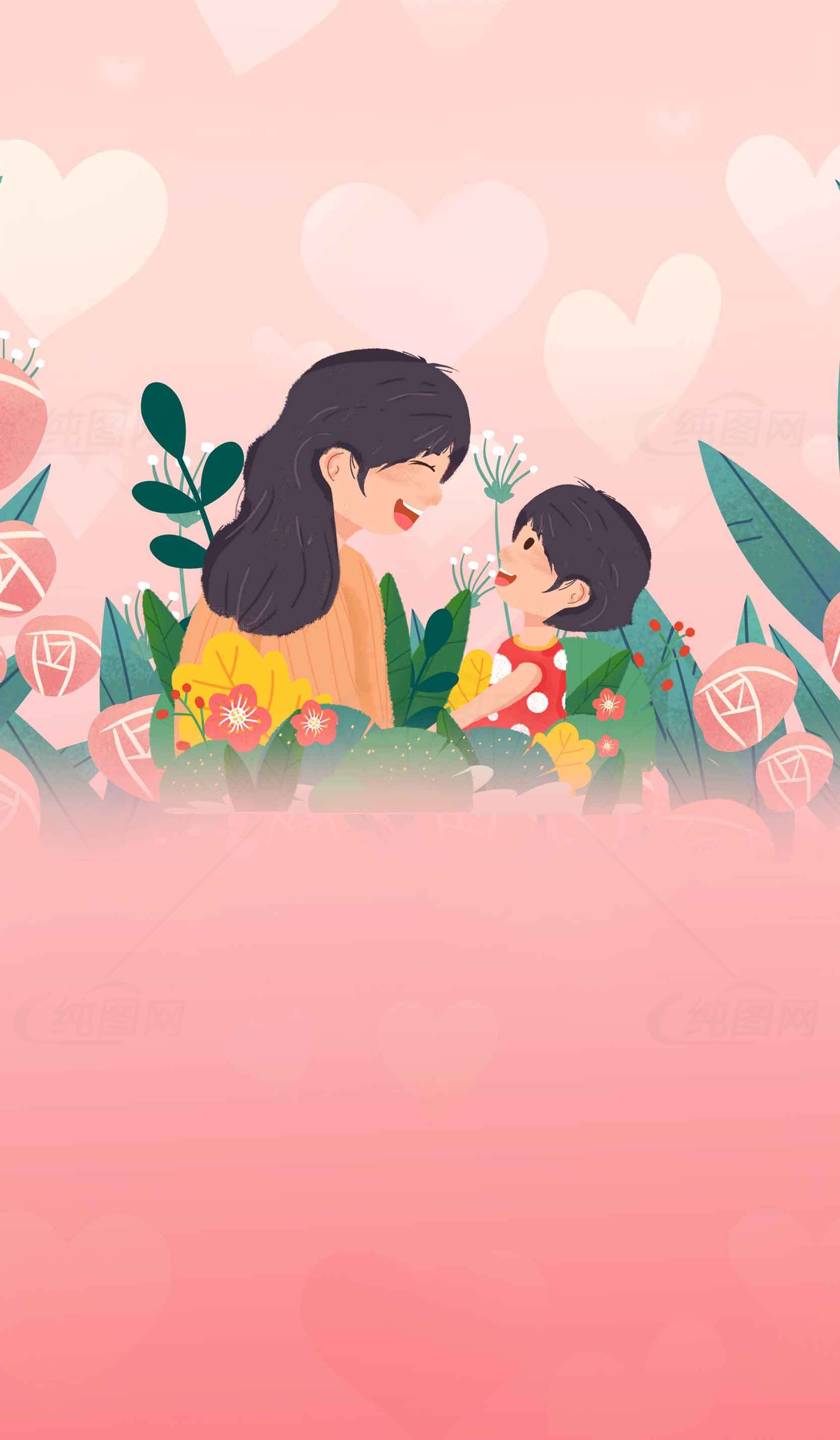 母亲与孩子温馨插画背景图片素材