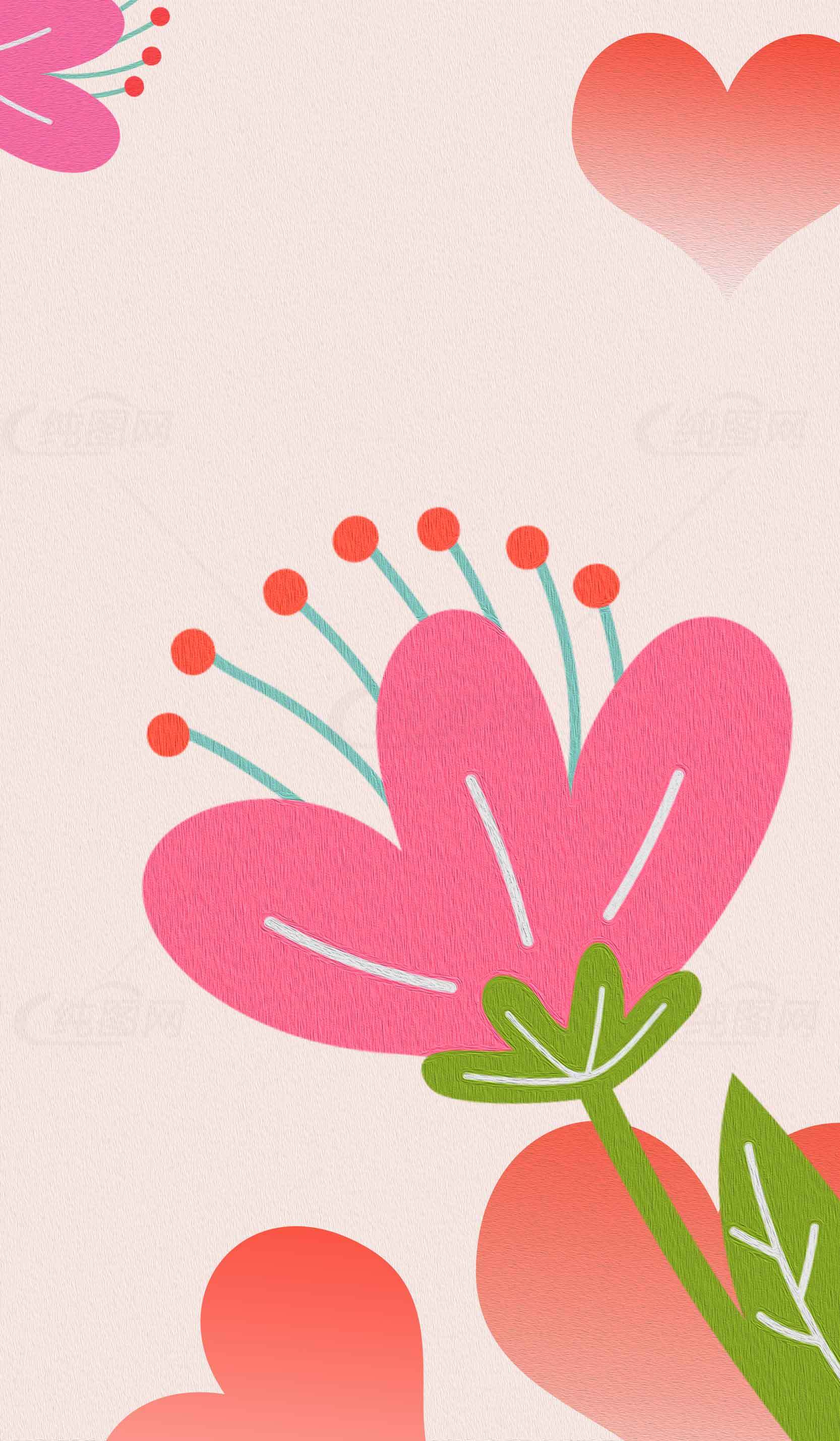 浪漫粉色花朵与爱心背景图片素材