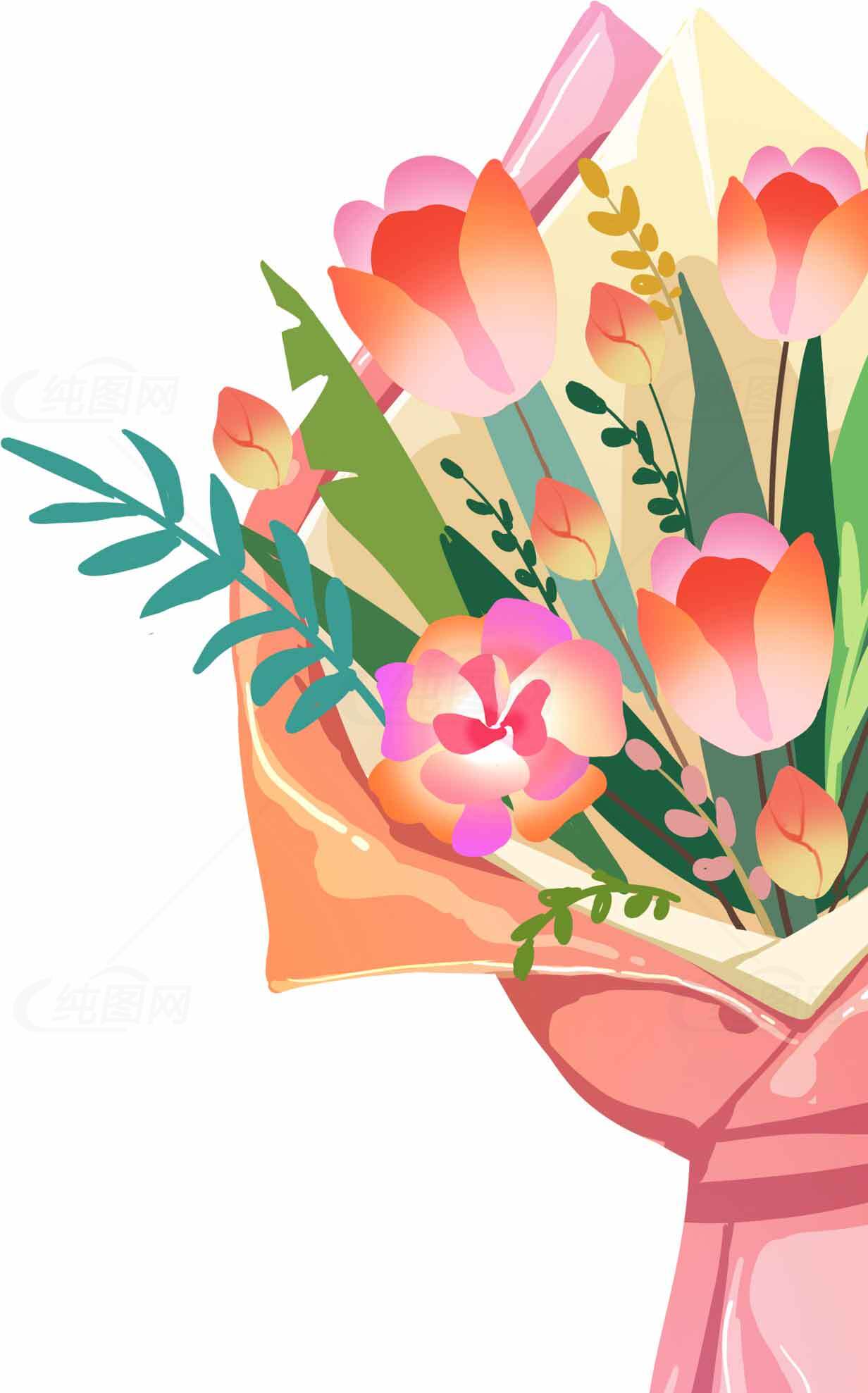 精美插画花束设计：春日色彩与自然之美素材