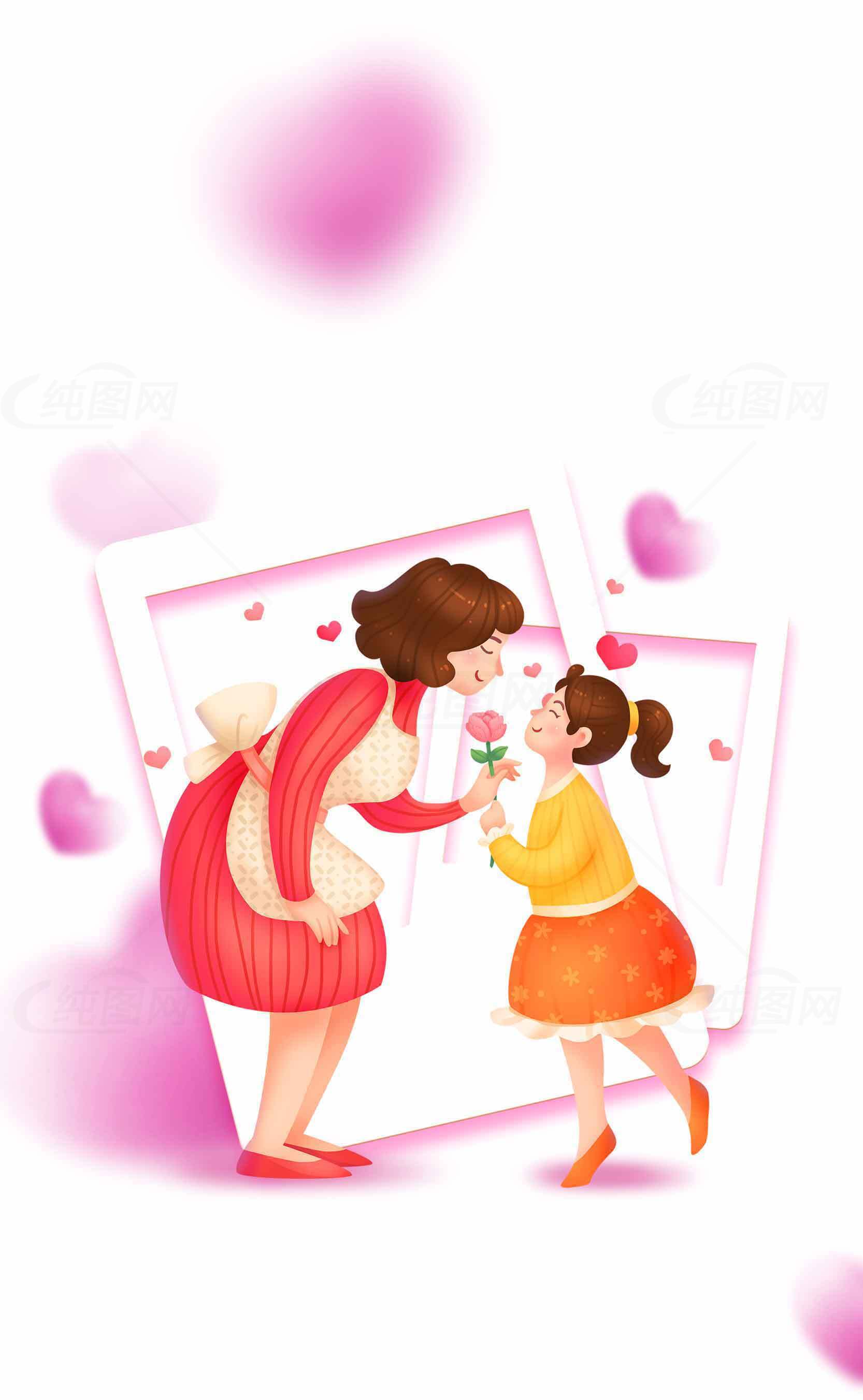 母亲节暖心插画：展现母女深情素材