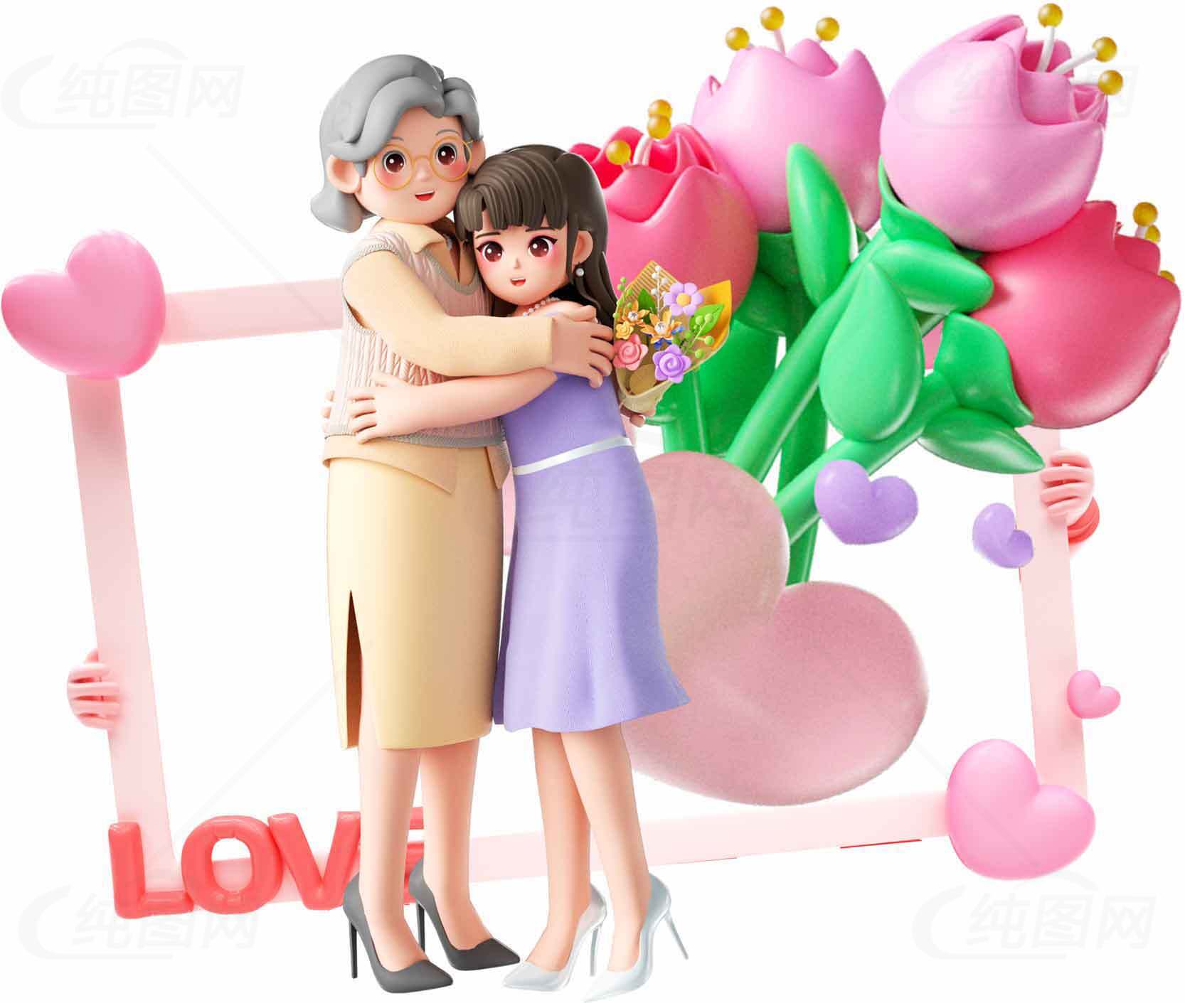 母亲节温馨拥抱插画设计素材