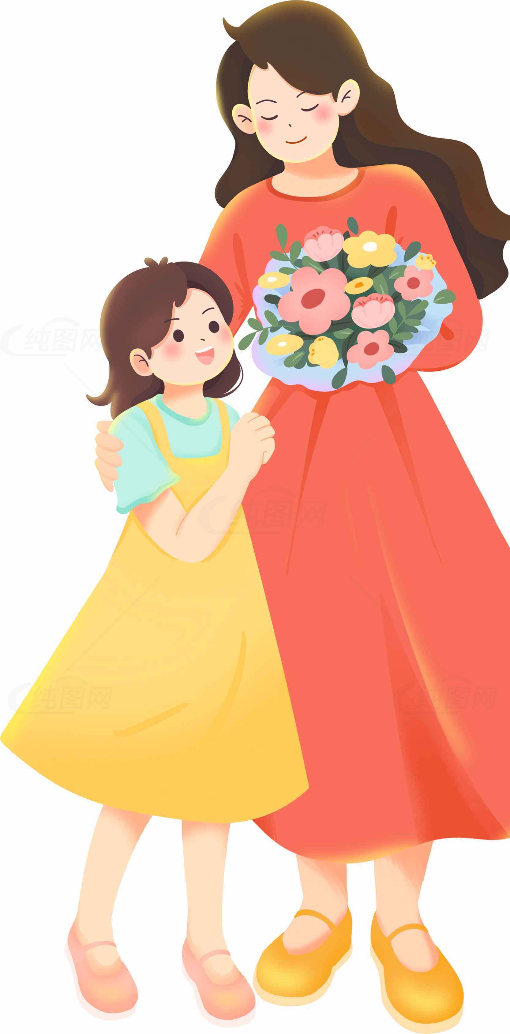 母亲节温馨亲子插画图片素材