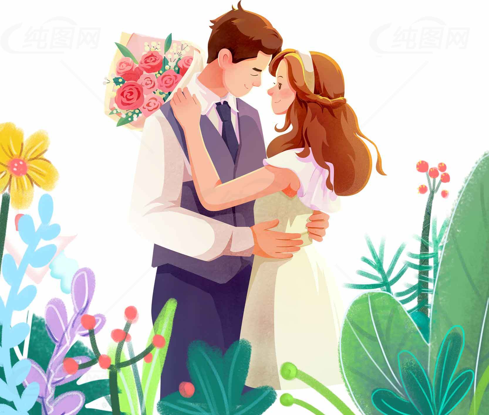 浪漫婚礼插画设计：拥抱自然与爱意素材