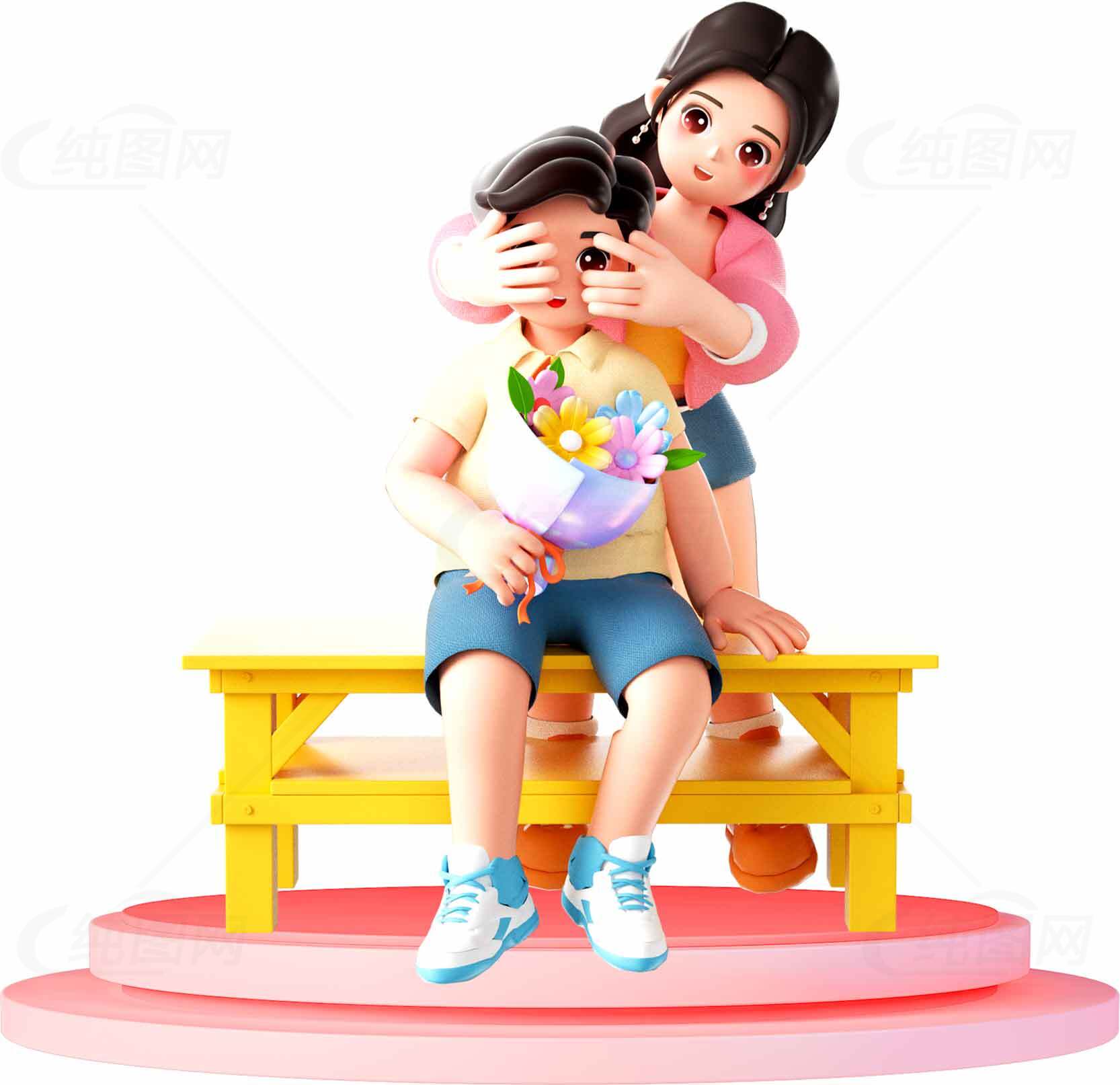 卡通情侣浪漫场景插画设计素材